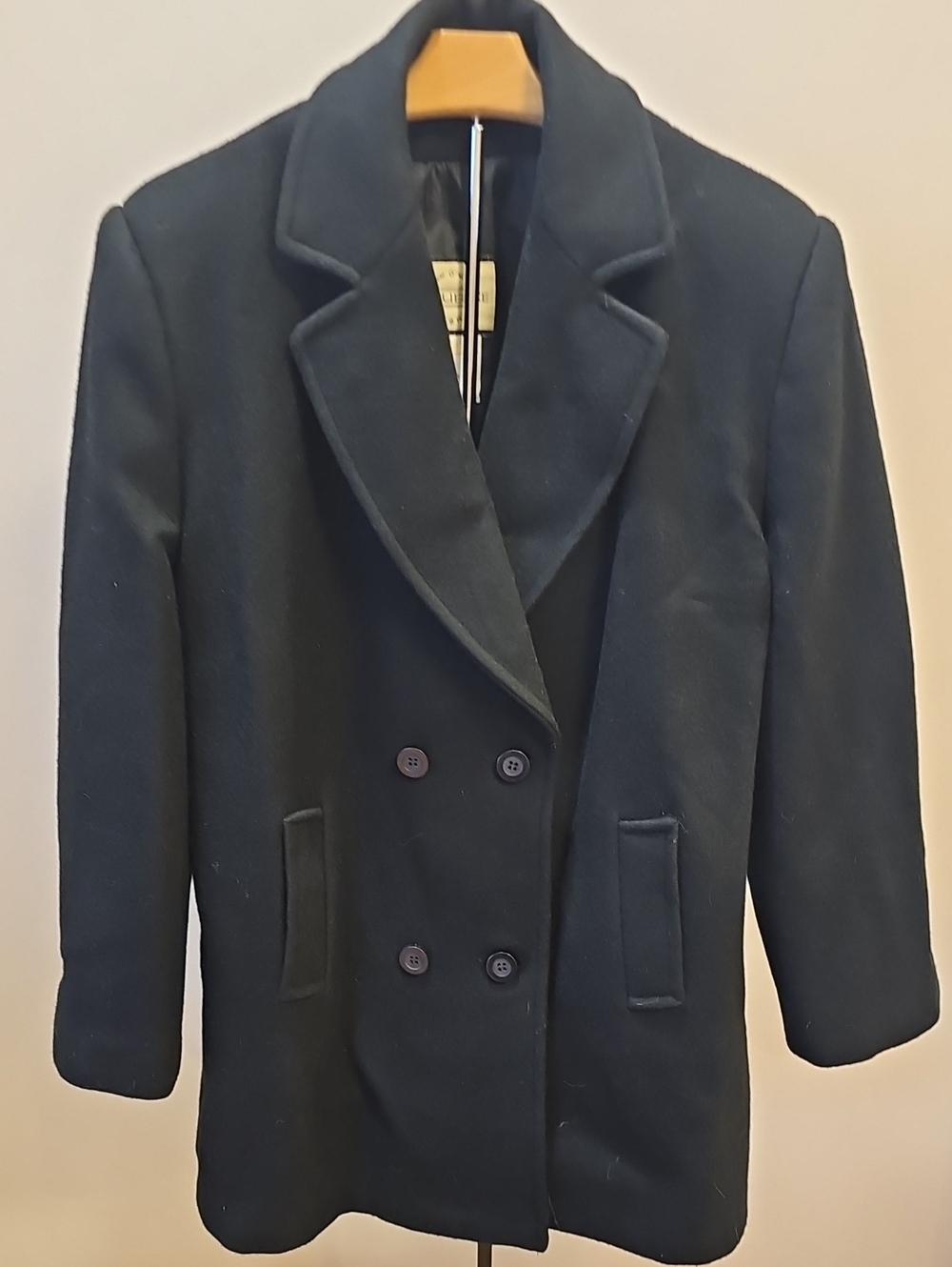 Sequence Vintage Classic Black Double-Breasted Women's Pea Coat